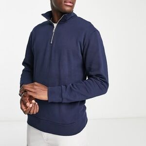 Navy Blue Berg Half-zip cotton knit jumper size L